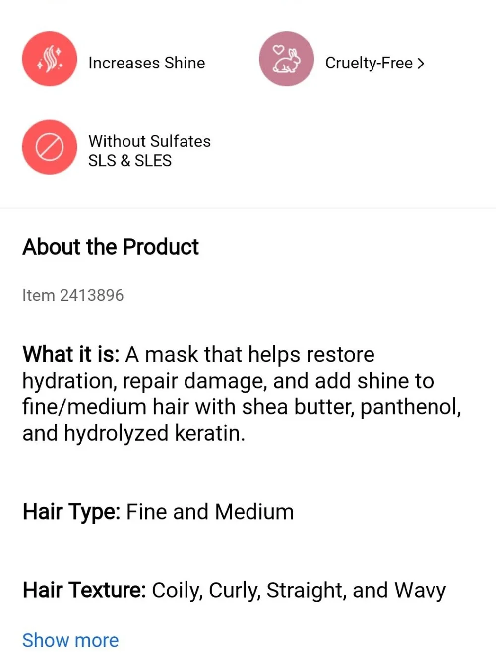 OUAI Fine to Medium Hair Treatment Masque — Cream Sz 8oz